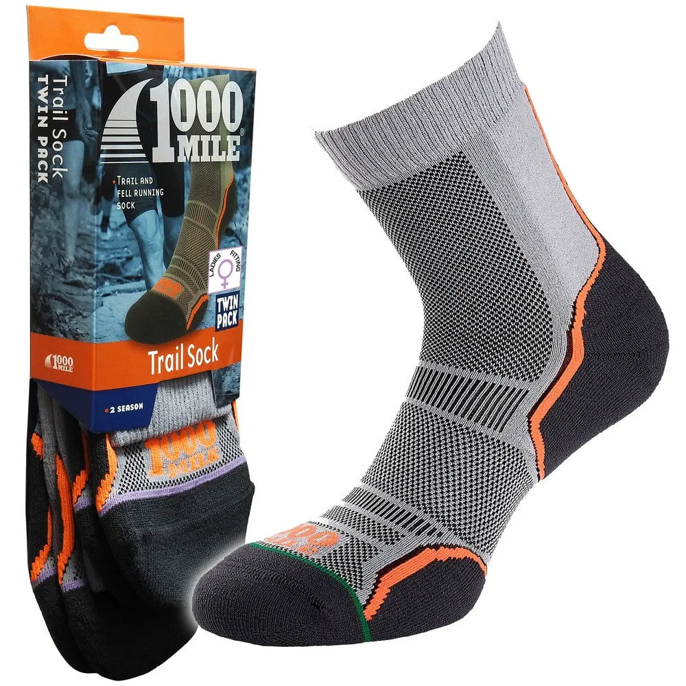 1000 Mile Womens/Ladies Trail Socks (Pack of 2)