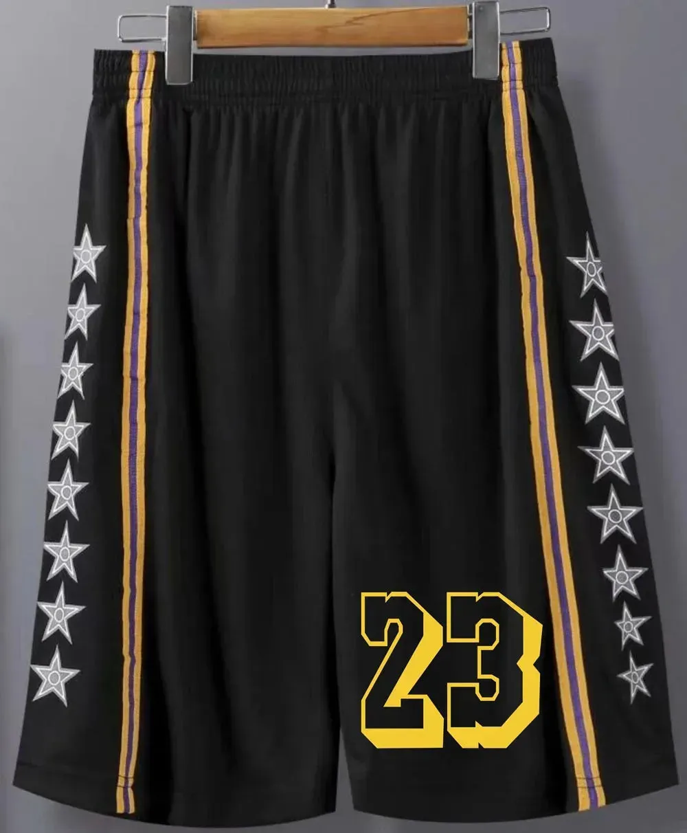 23# 24# Men Basketball Shorts Free Custom Kid shorts Basketball Male Soccer Exercise Running Fitness Workout Black Short 240306
