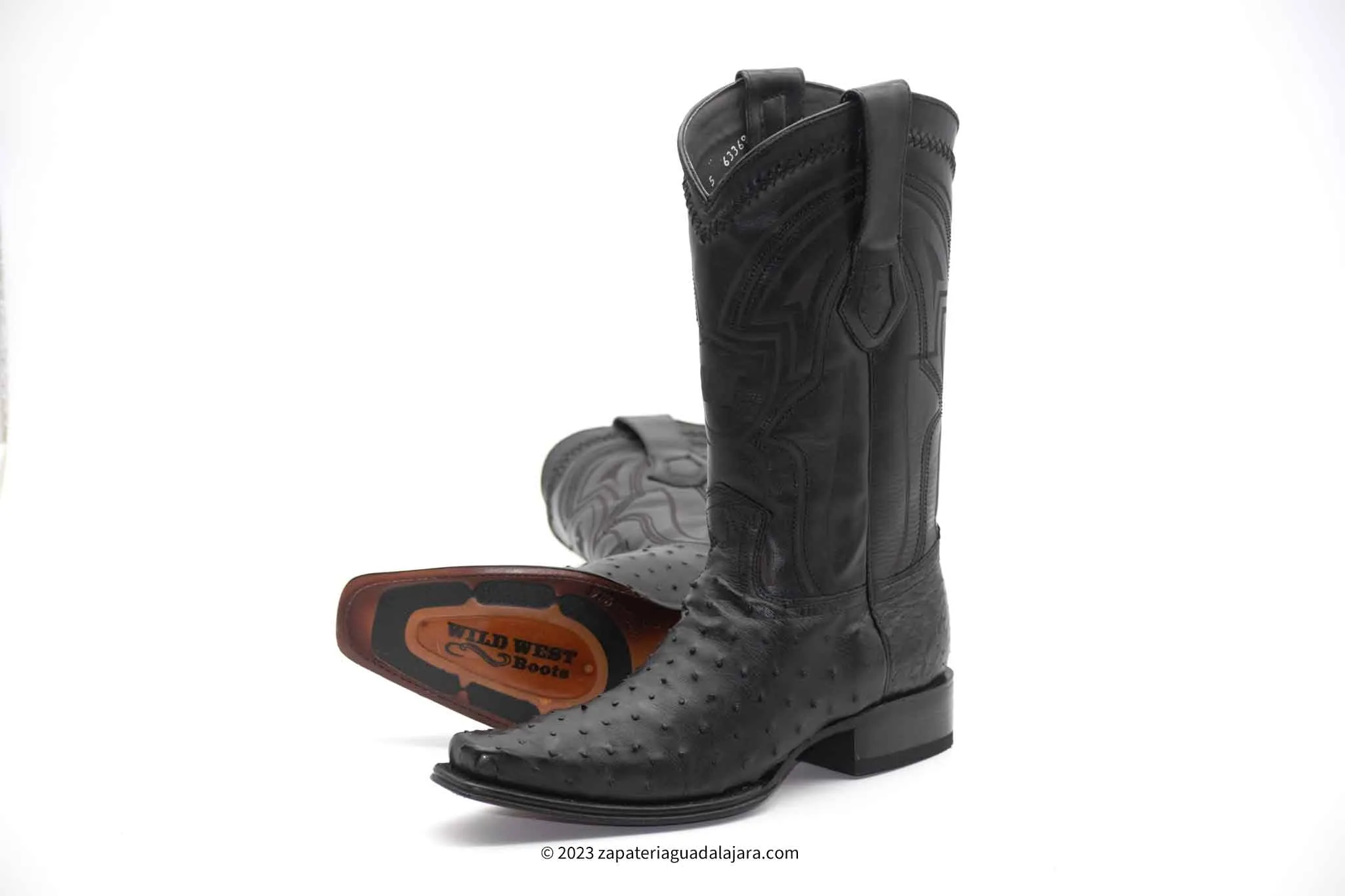 277L0305 NARROW SQUARE TOE OSTRICH BLACK