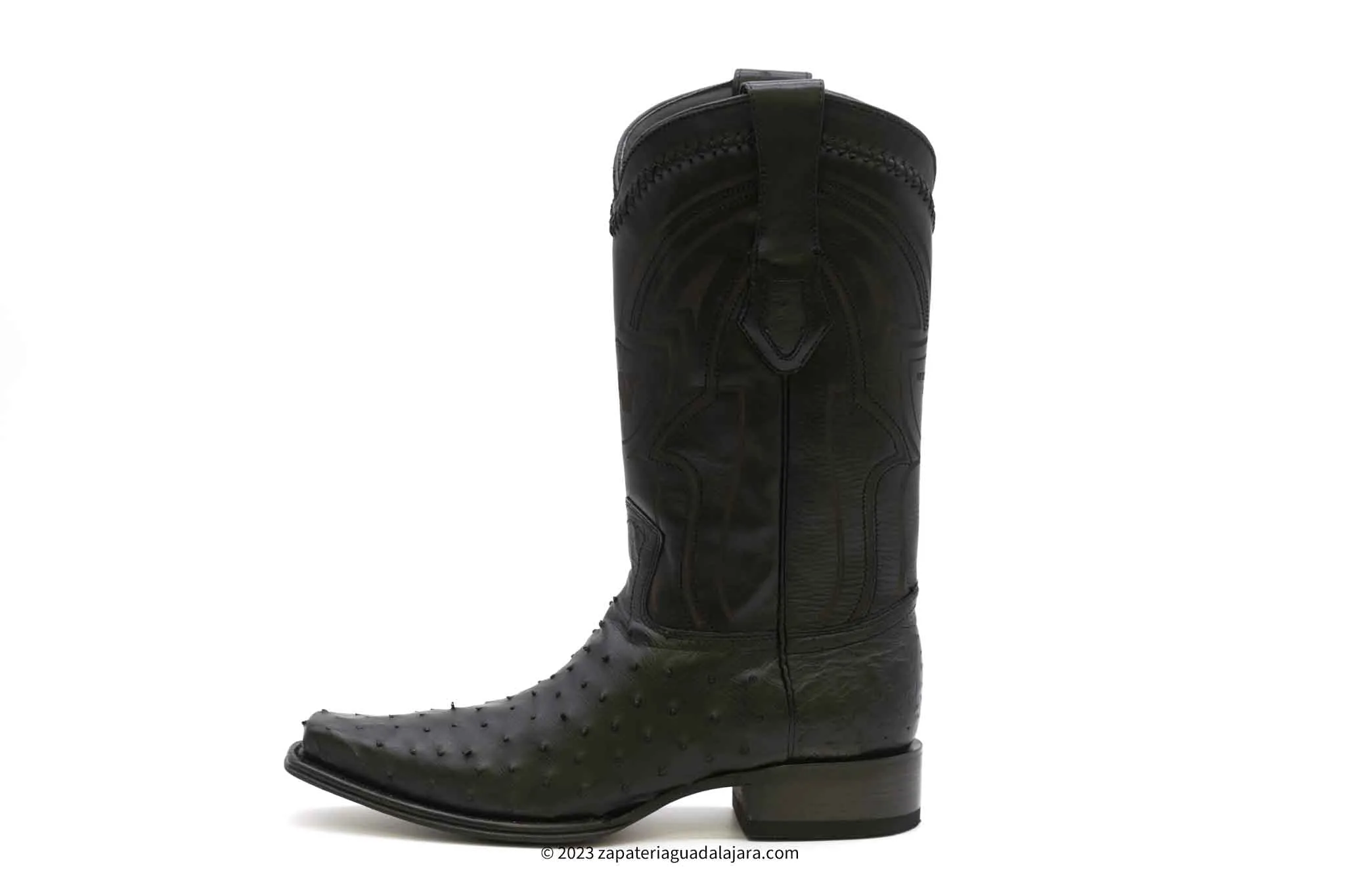 277L0305 NARROW SQUARE TOE OSTRICH BLACK