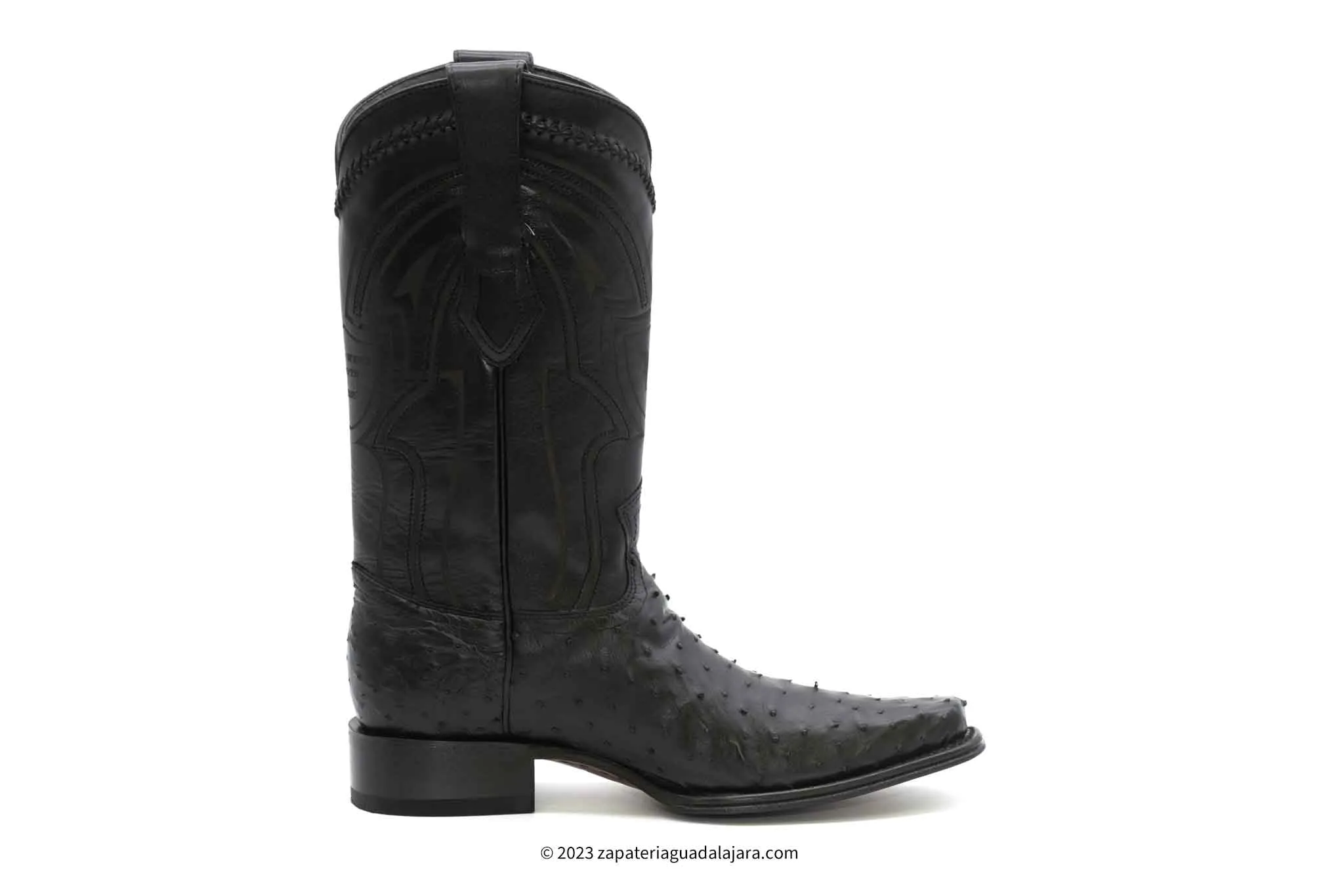 277L0305 NARROW SQUARE TOE OSTRICH BLACK
