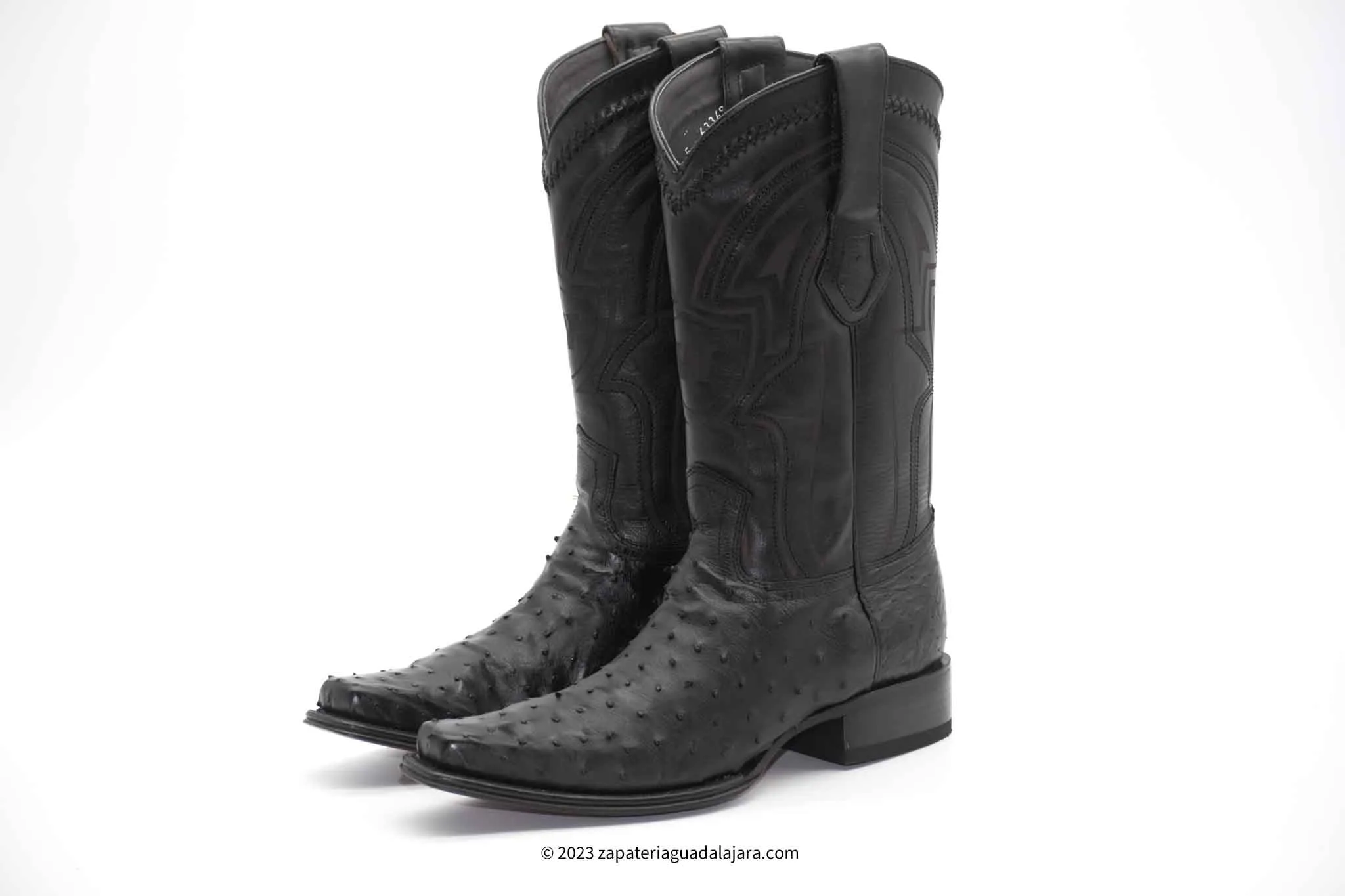 277L0305 NARROW SQUARE TOE OSTRICH BLACK