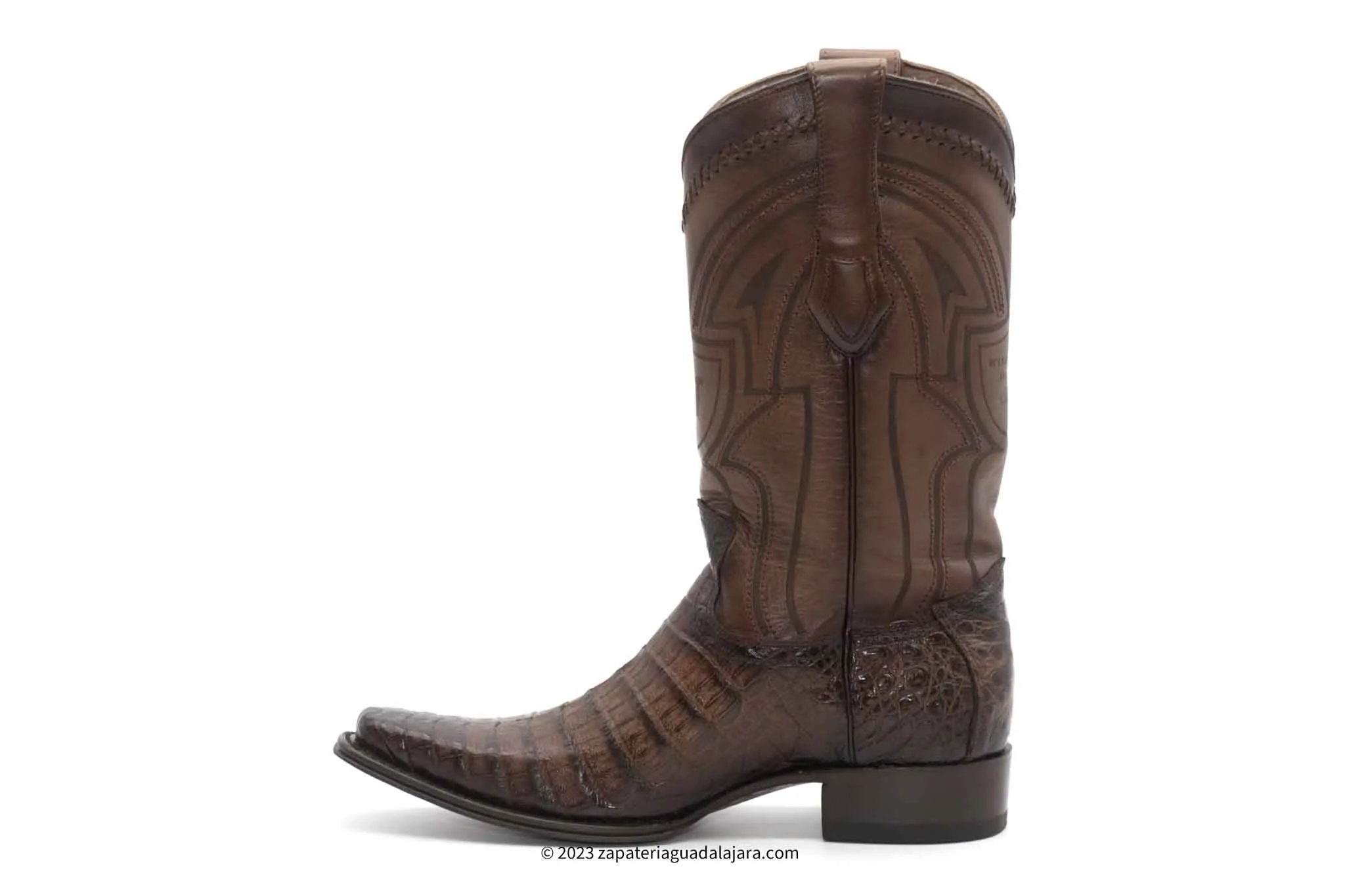 277L8216 NARROW SQUARE TOE CAIMAN BELLY FADED BROWN