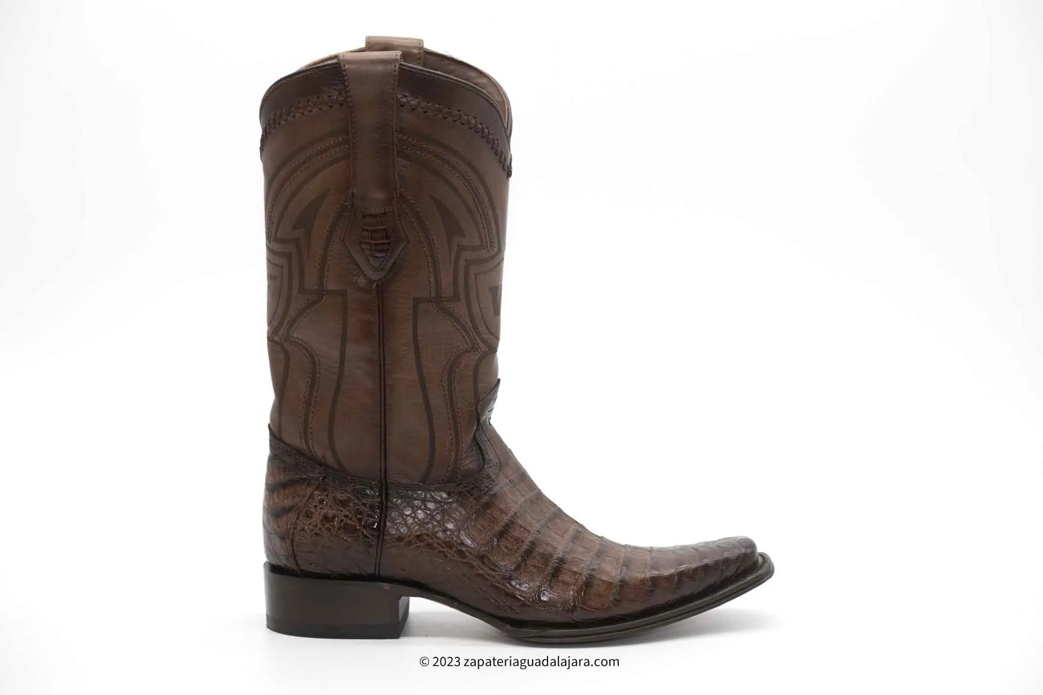 277L8216 NARROW SQUARE TOE CAIMAN BELLY FADED BROWN