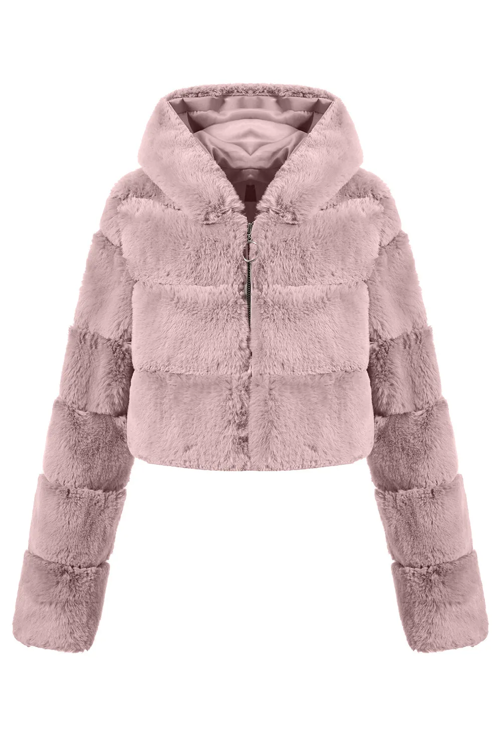 Black Fluffy Faux Fur Zip Up Short Coat