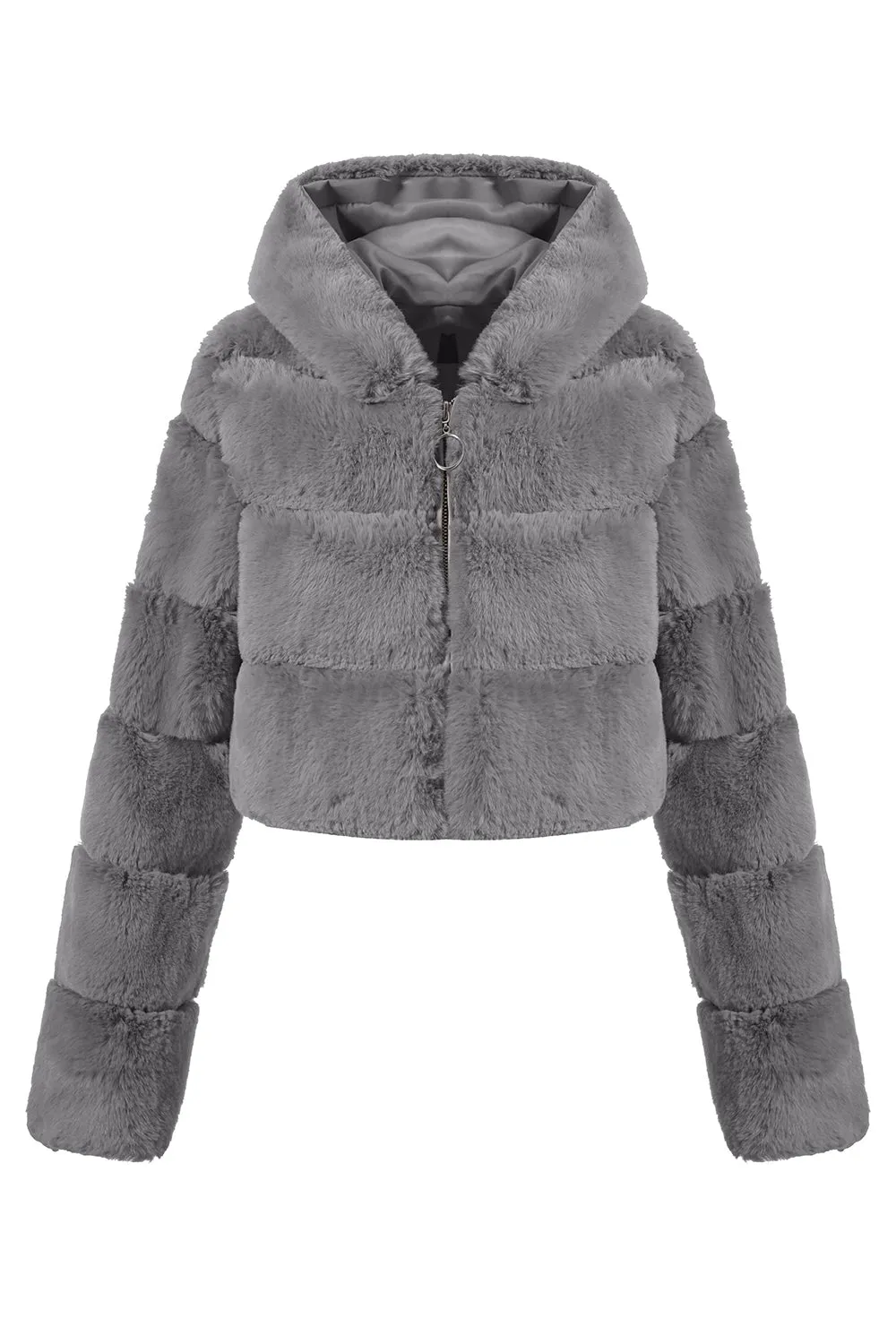 Black Fluffy Faux Fur Zip Up Short Coat