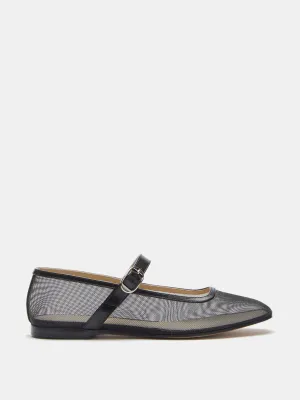 Black glitter mesh ballet Mary Jane flats