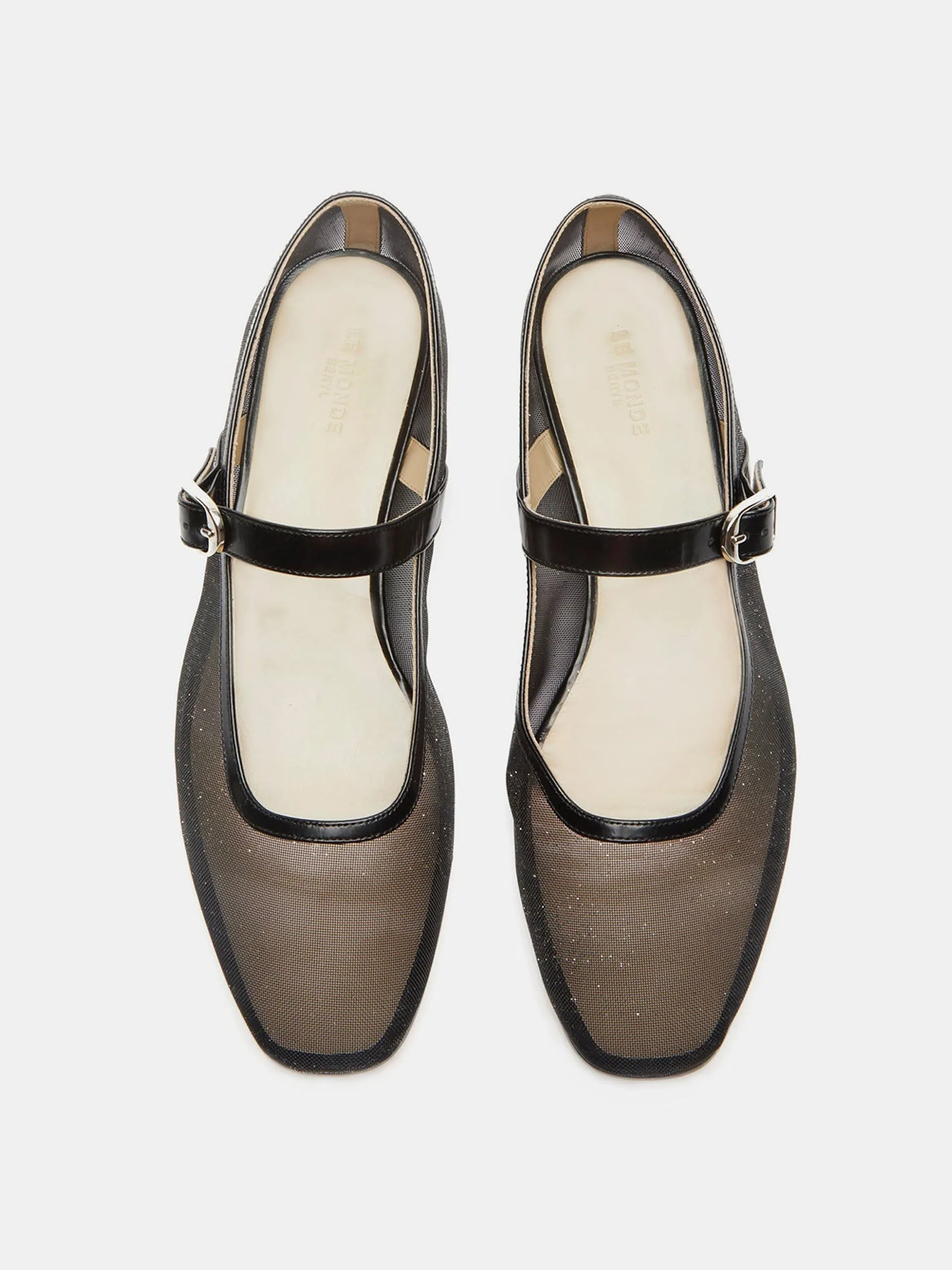 Black glitter mesh ballet Mary Jane flats