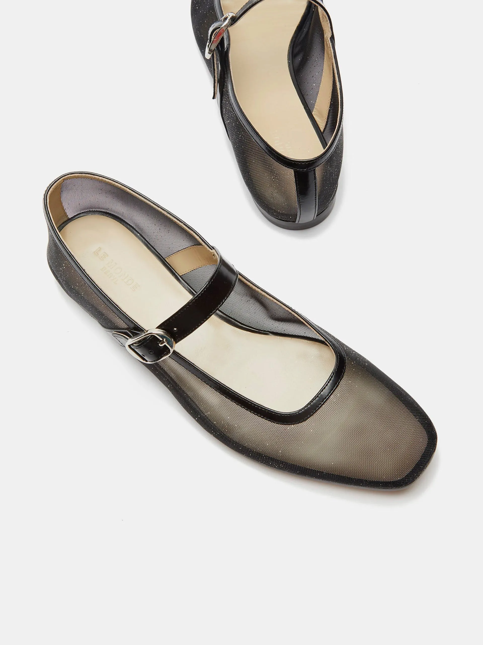 Black glitter mesh ballet Mary Jane flats