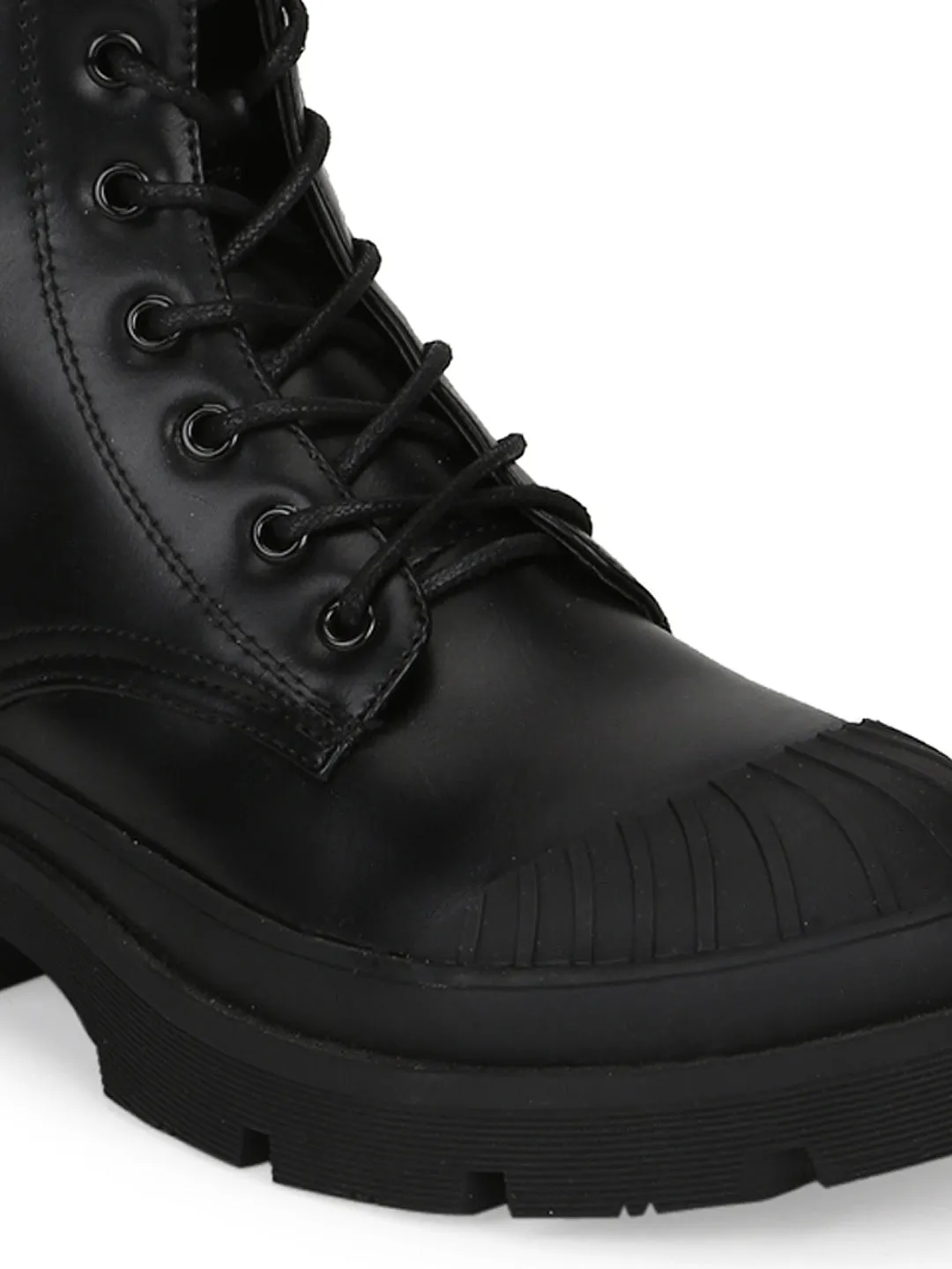 Black PU High Ankle Combat Boots (ROMALDO1)