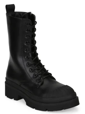 Black PU High Ankle Combat Boots (ROMALDO1)
