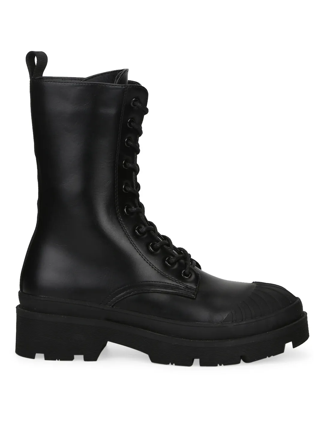 Black PU High Ankle Combat Boots (ROMALDO1)