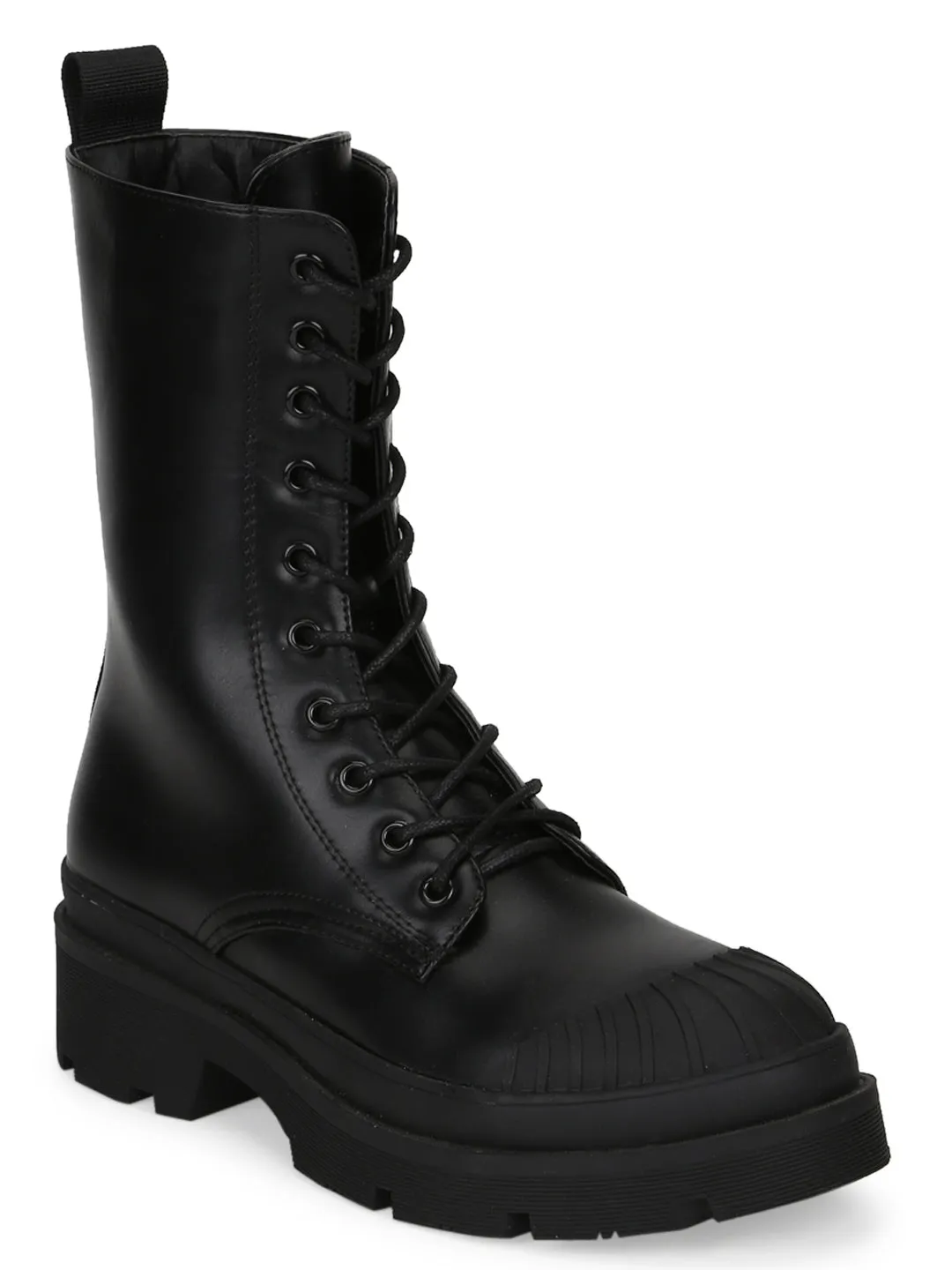 Black PU High Ankle Combat Boots (ROMALDO1)