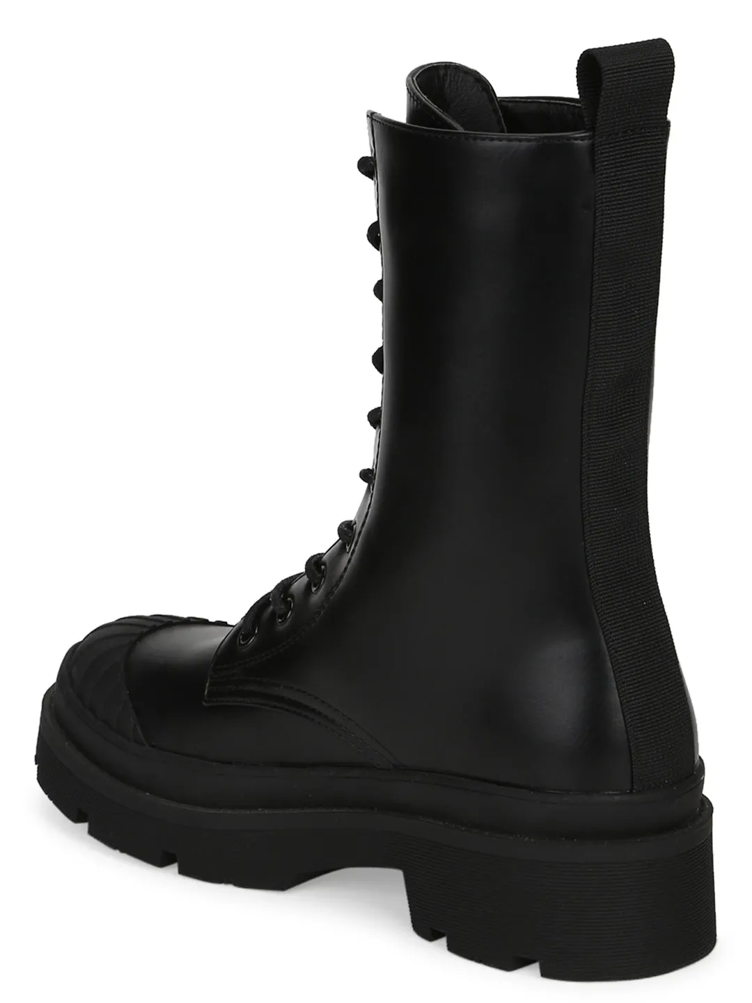Black PU High Ankle Combat Boots (ROMALDO1)