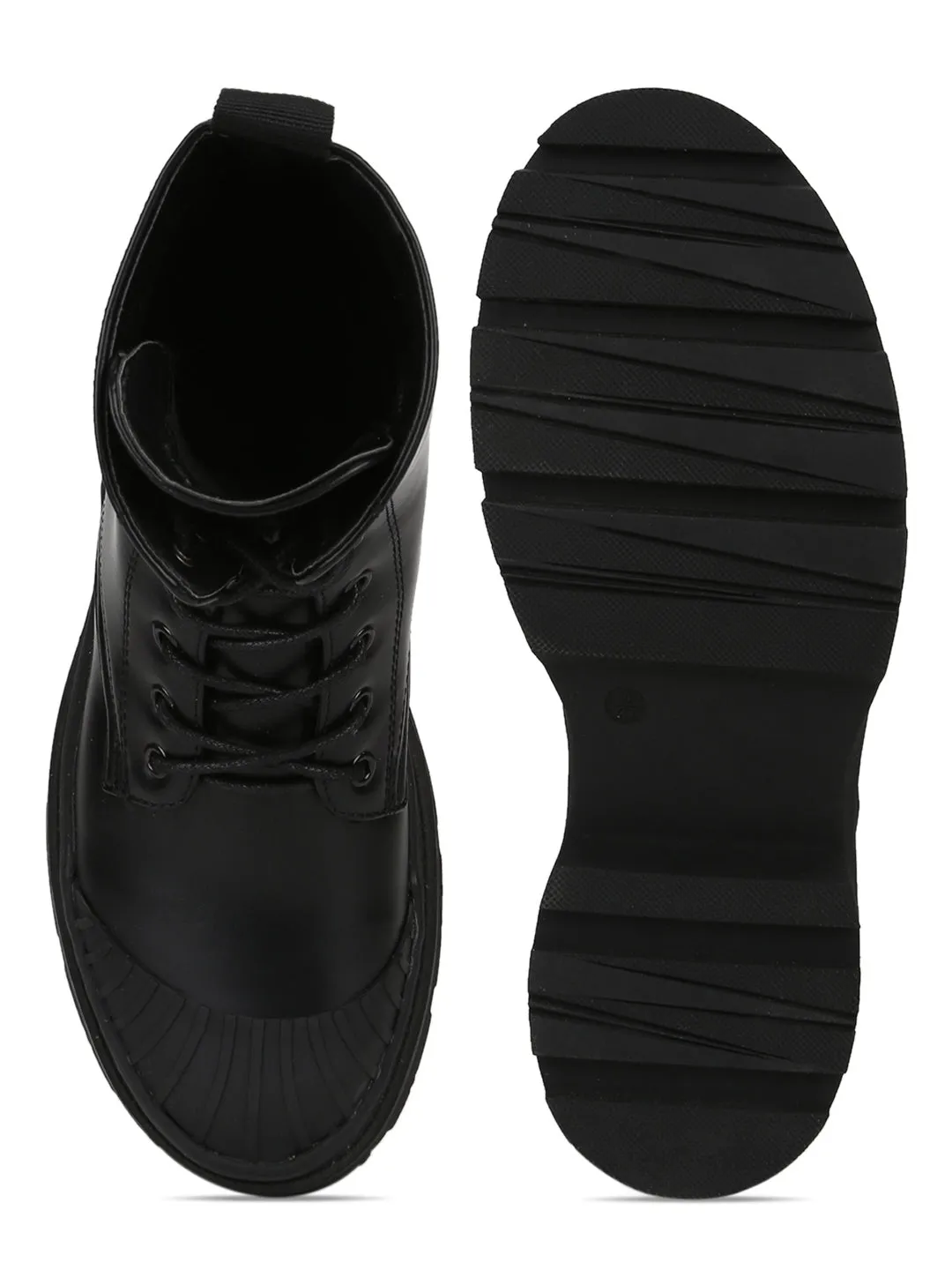 Black PU High Ankle Combat Boots (ROMALDO1)