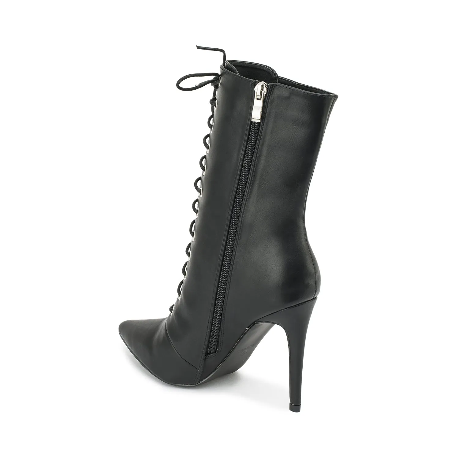 Black Synthetic Stiletto Lace Up Ankle Boots