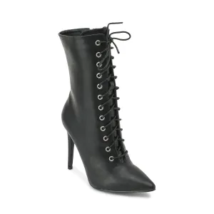 Black Synthetic Stiletto Lace Up Ankle Boots