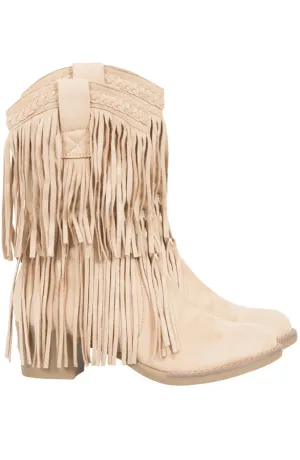 Boho Fringe Boots Beige