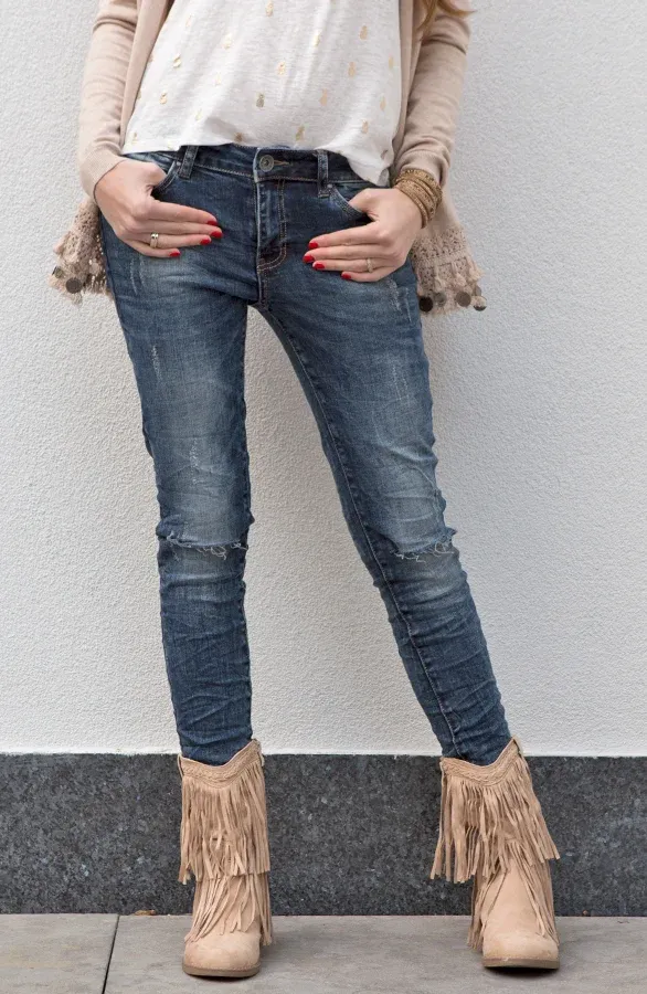 Boho Fringe Boots Beige