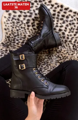 Buckle Boots Snake Zwart
