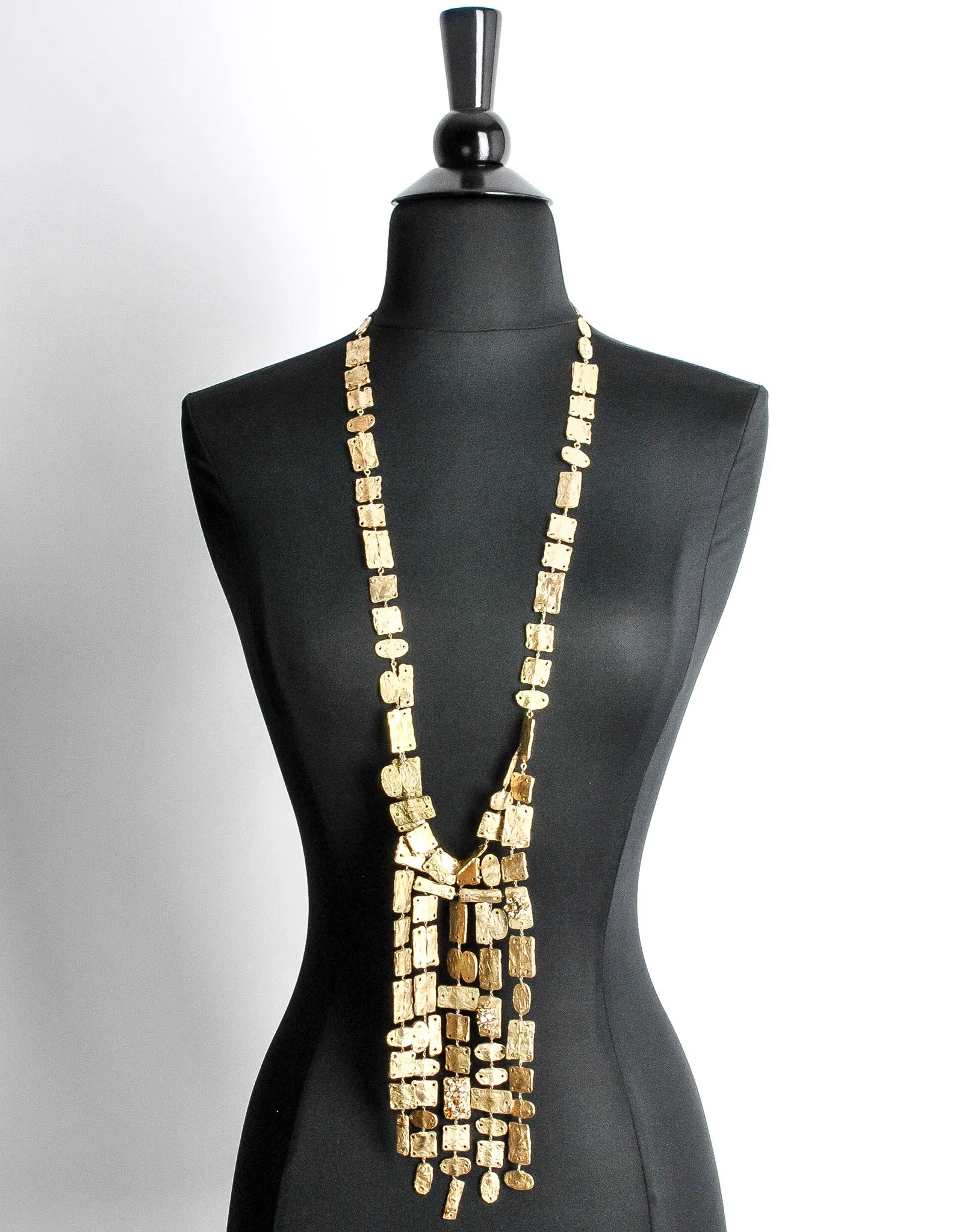 Christian Lacroix Vintage Extra Long Brushed Gold Tablet Necklace
