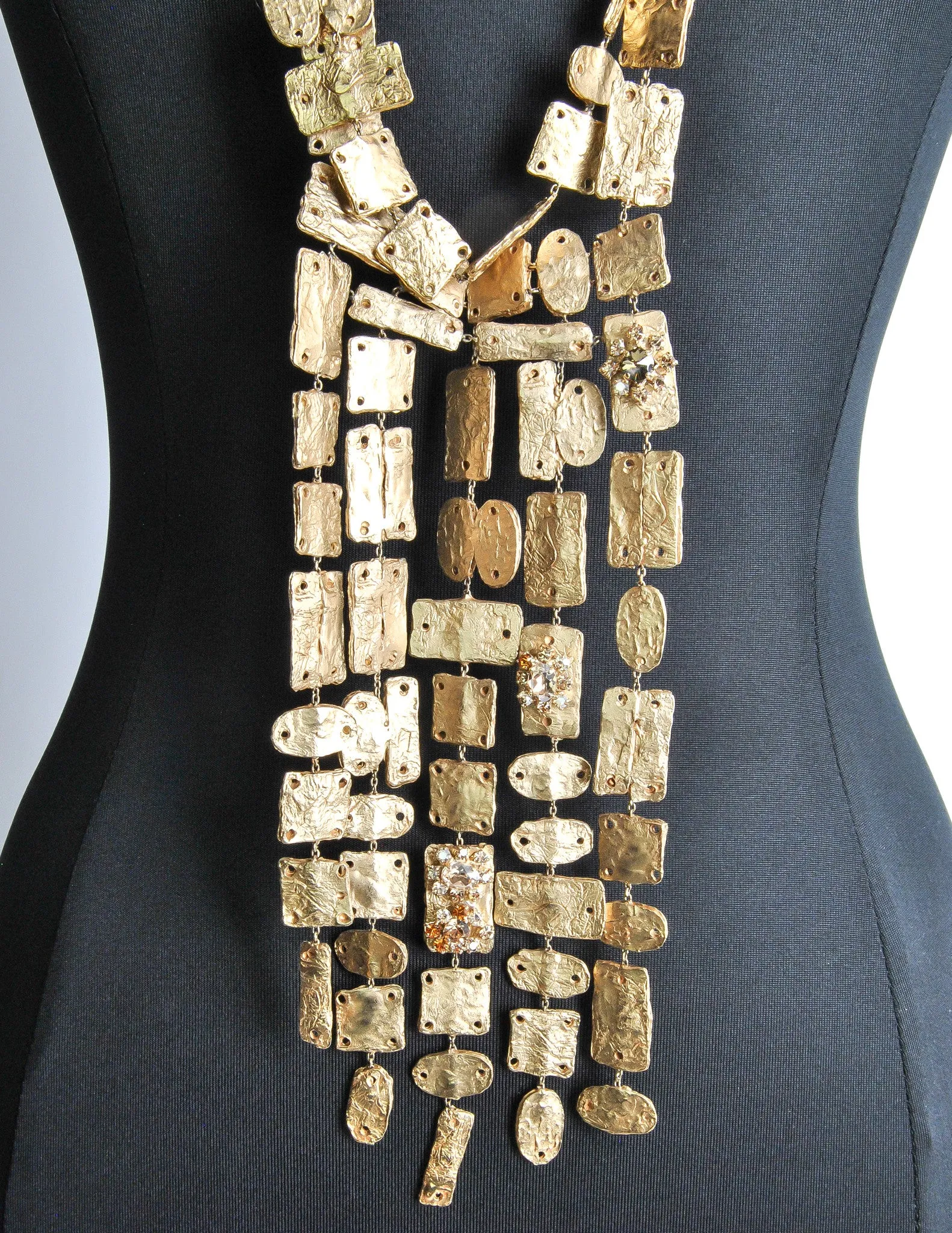 Christian Lacroix Vintage Extra Long Brushed Gold Tablet Necklace