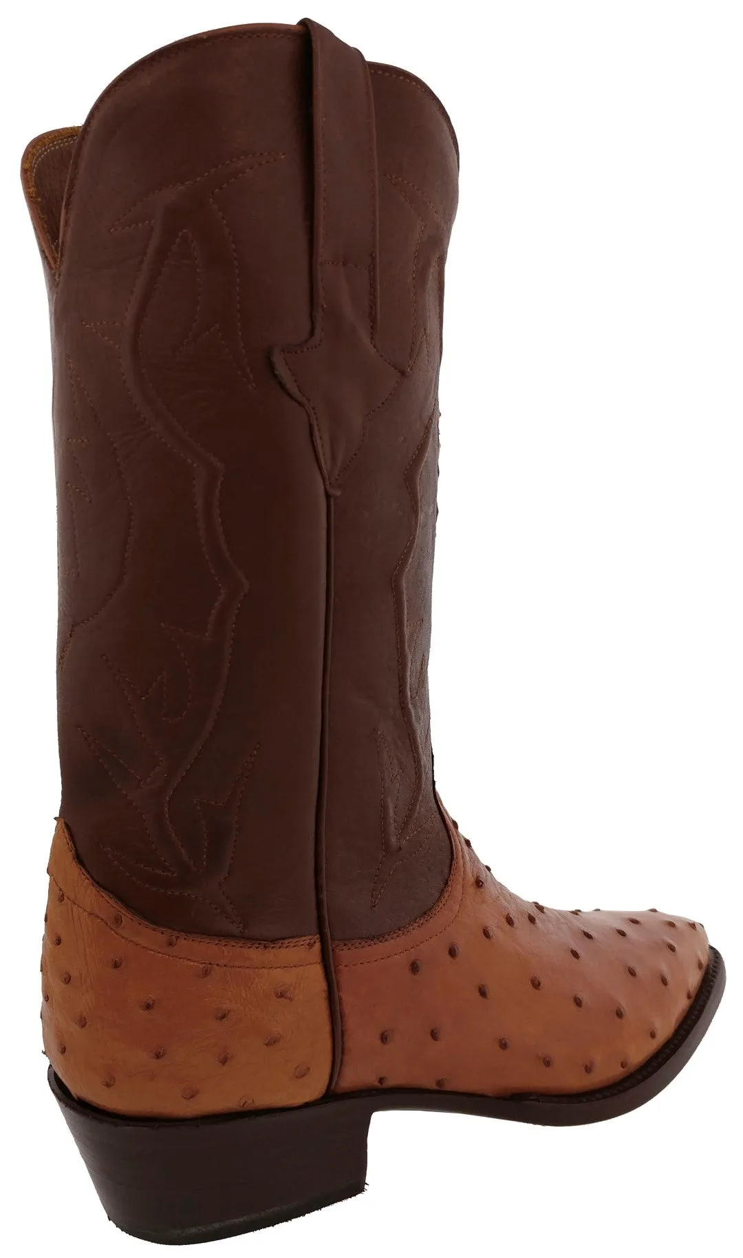 Cognac Leather Western Cowboy Boots Real Ostrich Quill Skin J Toe