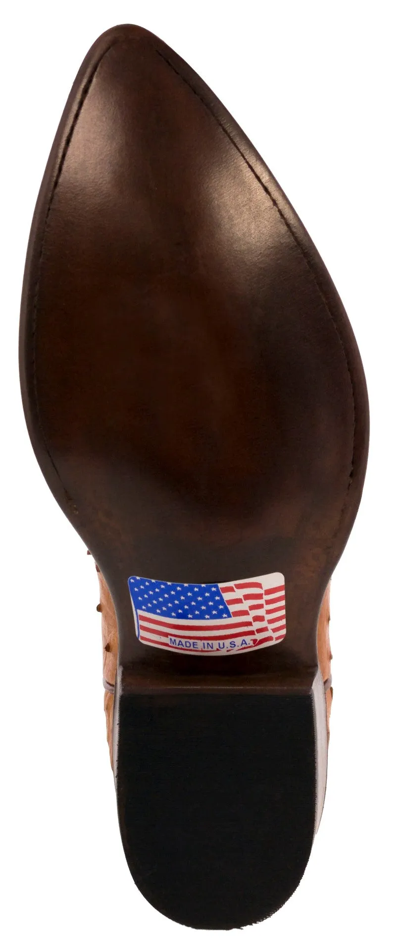 Cognac Leather Western Cowboy Boots Real Ostrich Quill Skin J Toe