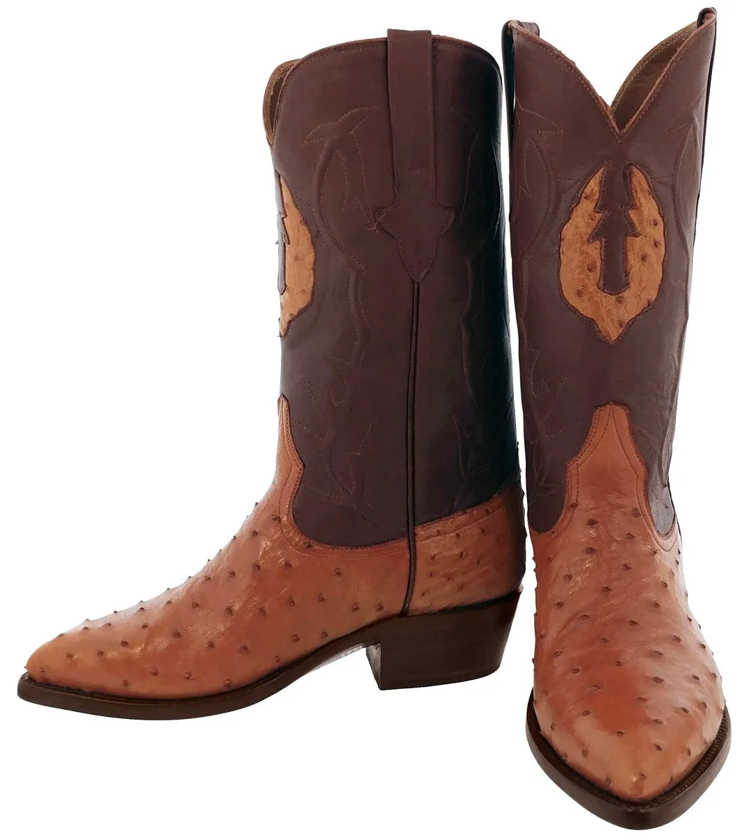 Cognac Leather Western Cowboy Boots Real Ostrich Quill Skin J Toe