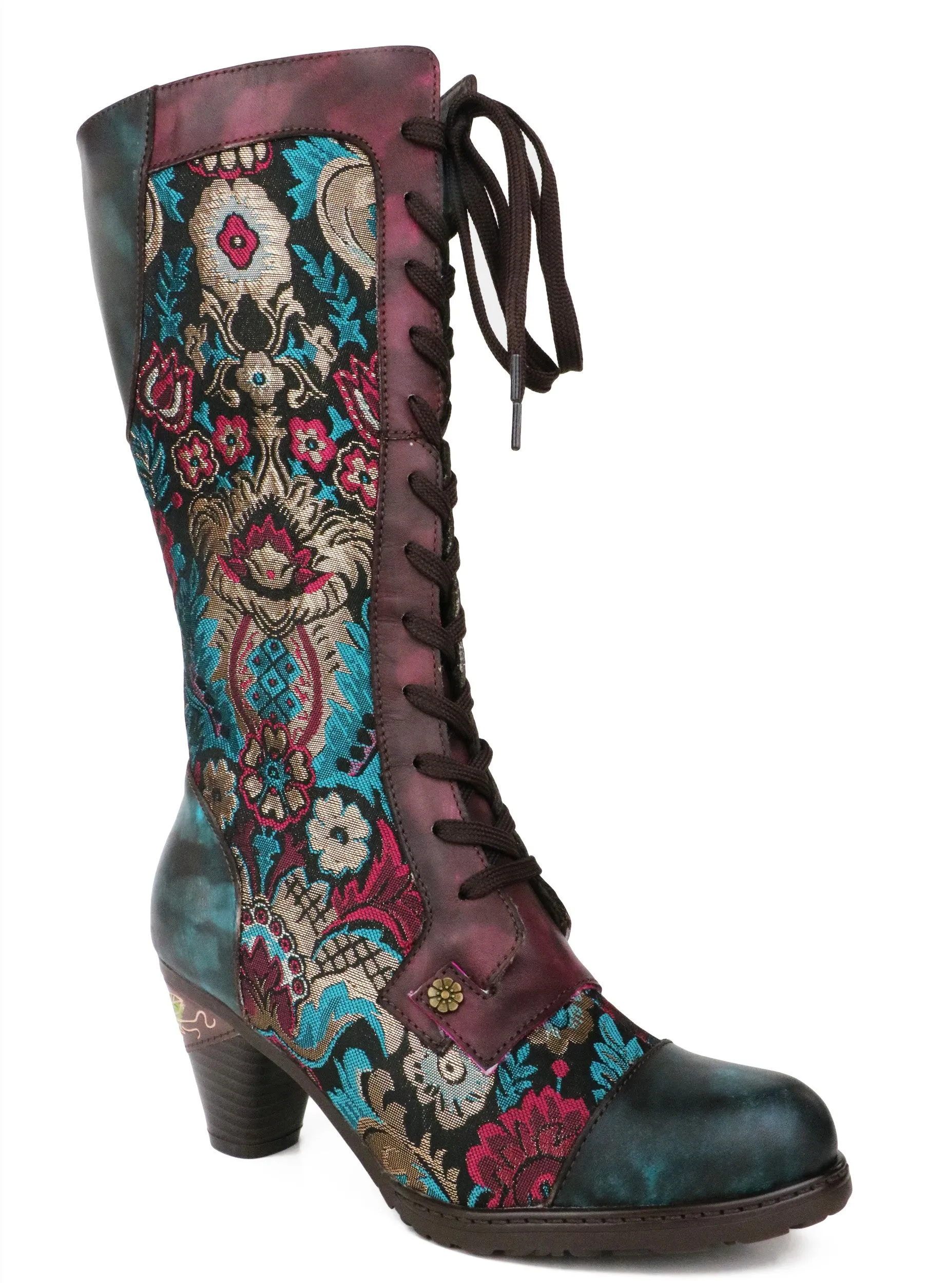 CrazycatZ Womens Leather Bohemian Knee High Boots Patterned Long Boots Vintage Boots