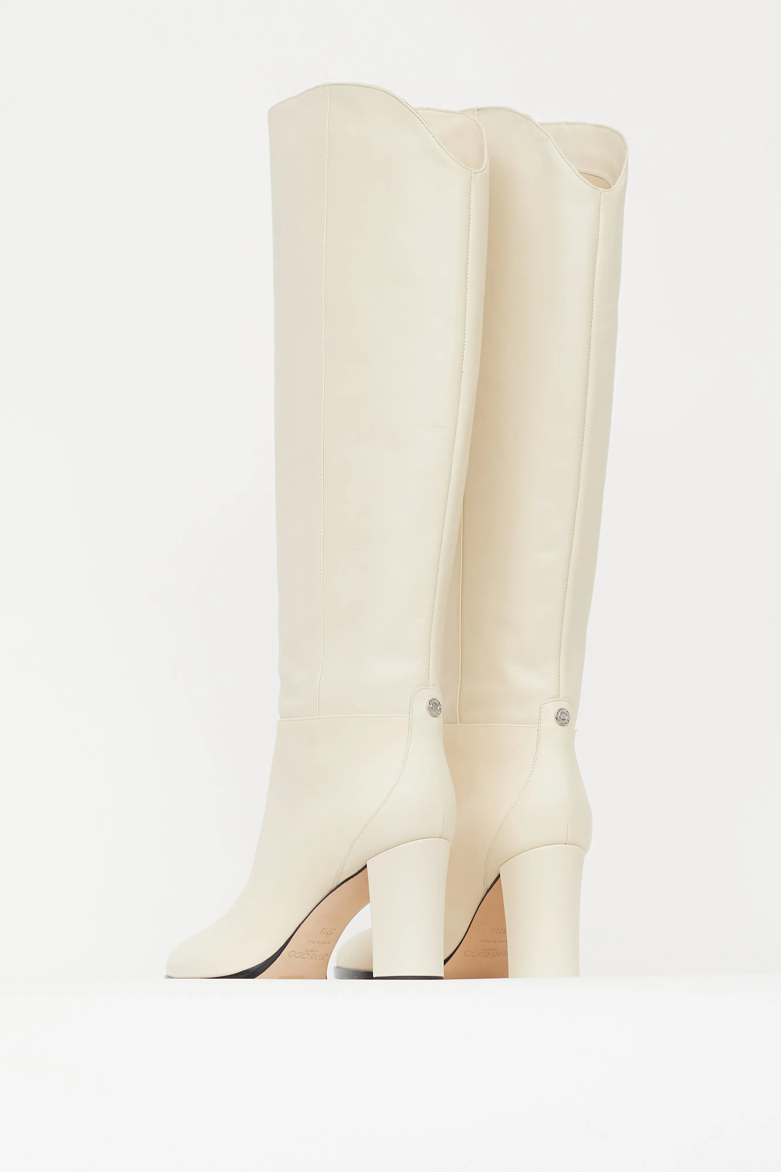 Cream Leather Knee High Boot