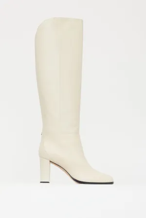 Cream Leather Knee High Boot