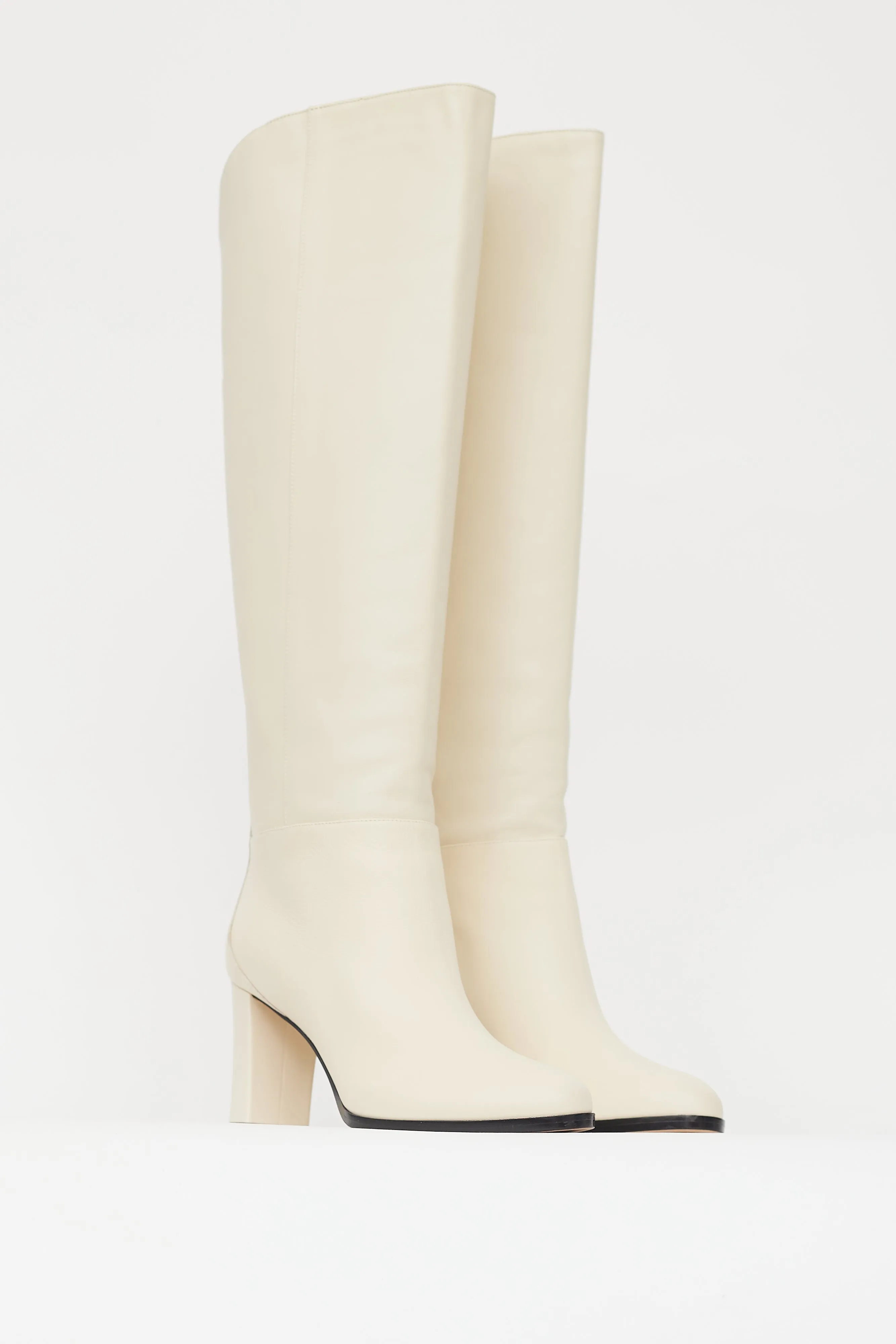 Cream Leather Knee High Boot