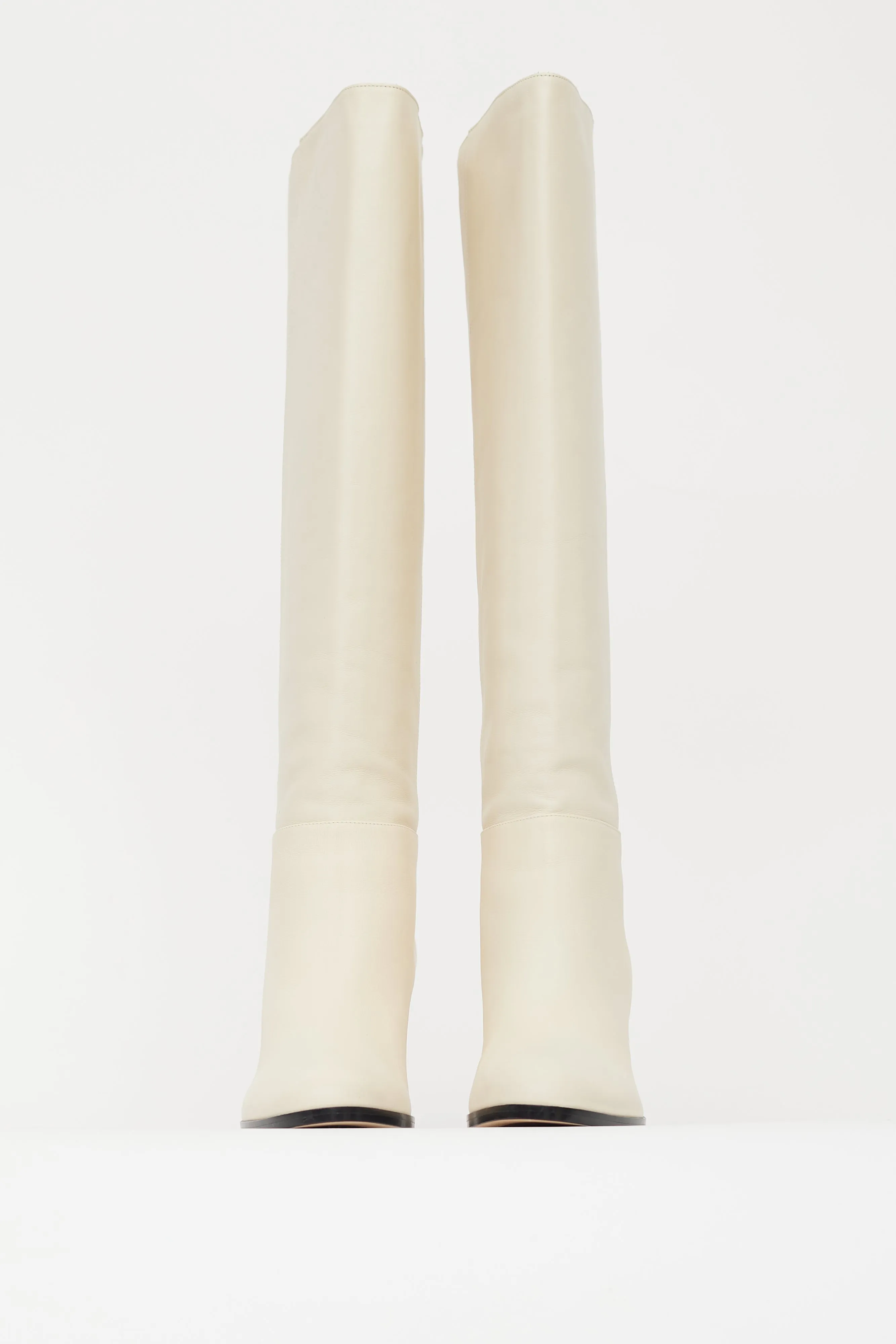 Cream Leather Knee High Boot