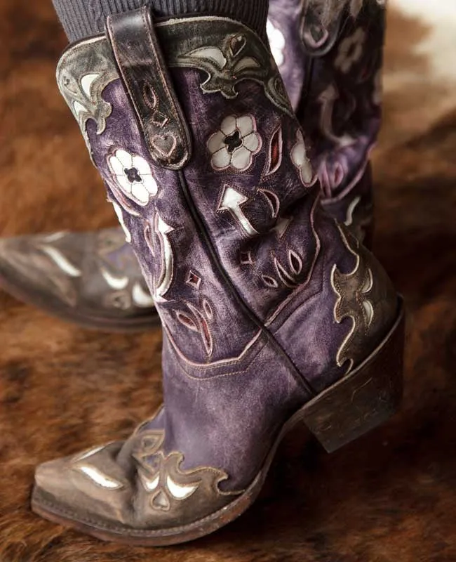Dan Post Vintage Arrow Purple Sanded Leather Boots