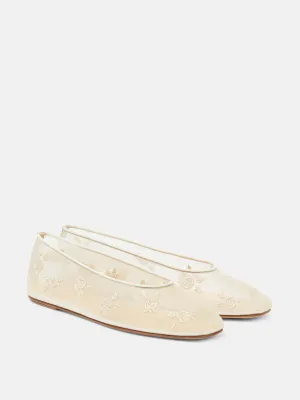 Embroidered mesh ballet flats