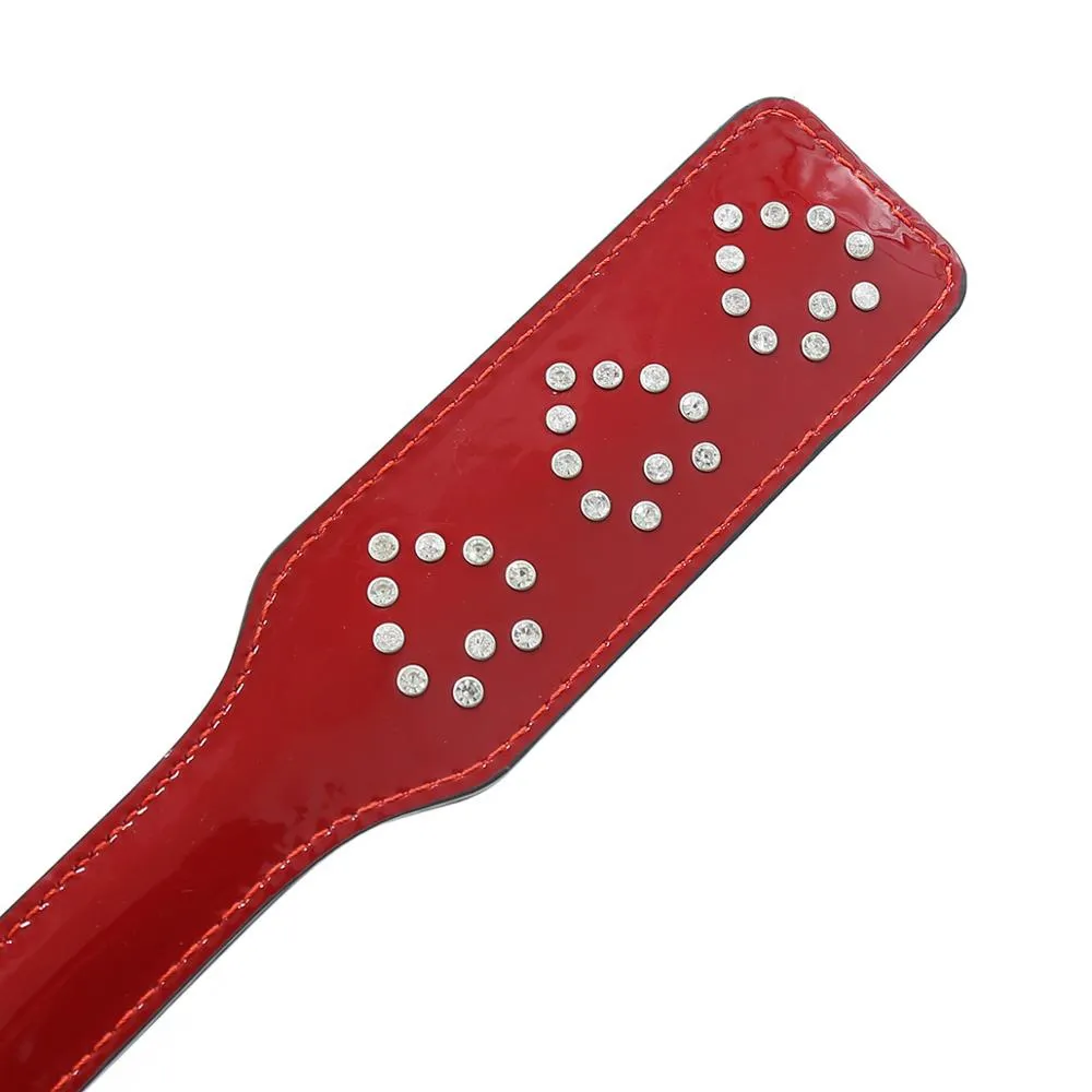 Faux Leather Spanking Paddle with Diamante Heart Shapes