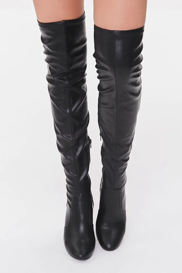 Faux Leather Thigh-High Boots