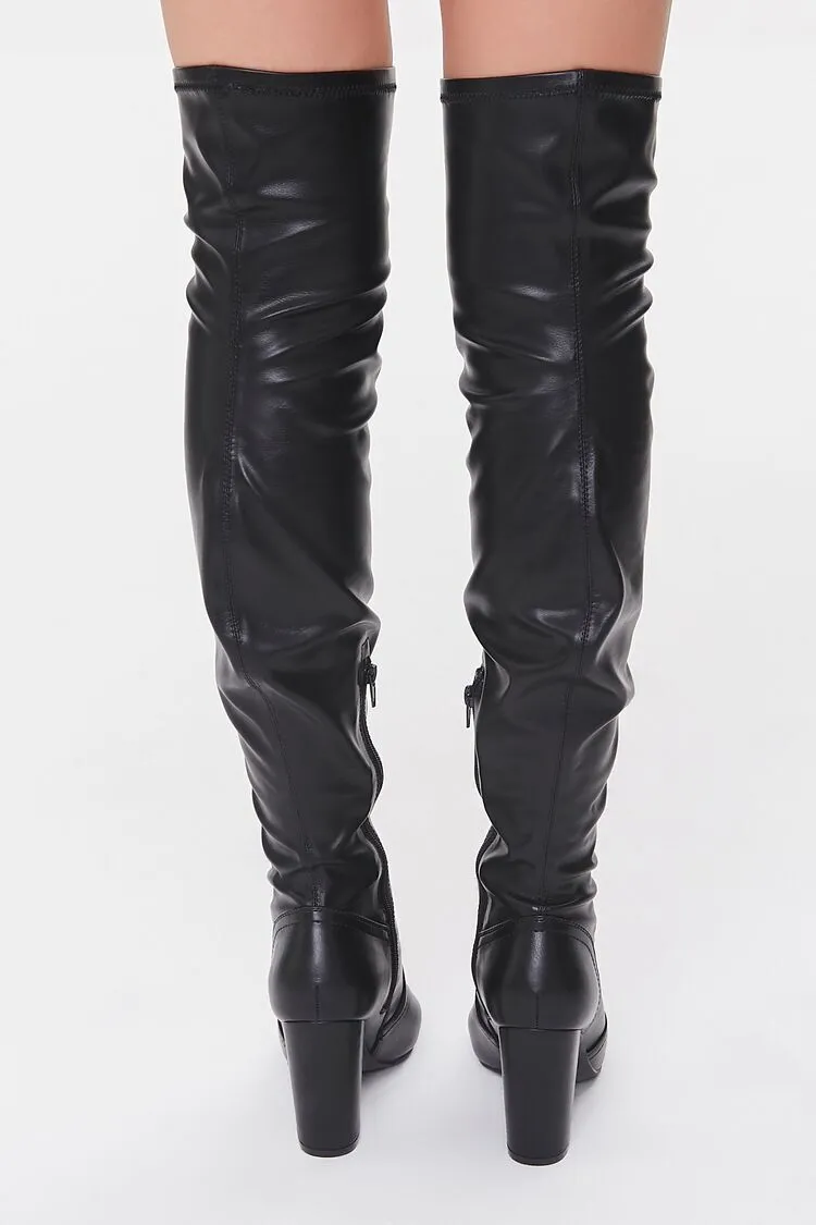 Faux Leather Thigh-High Boots