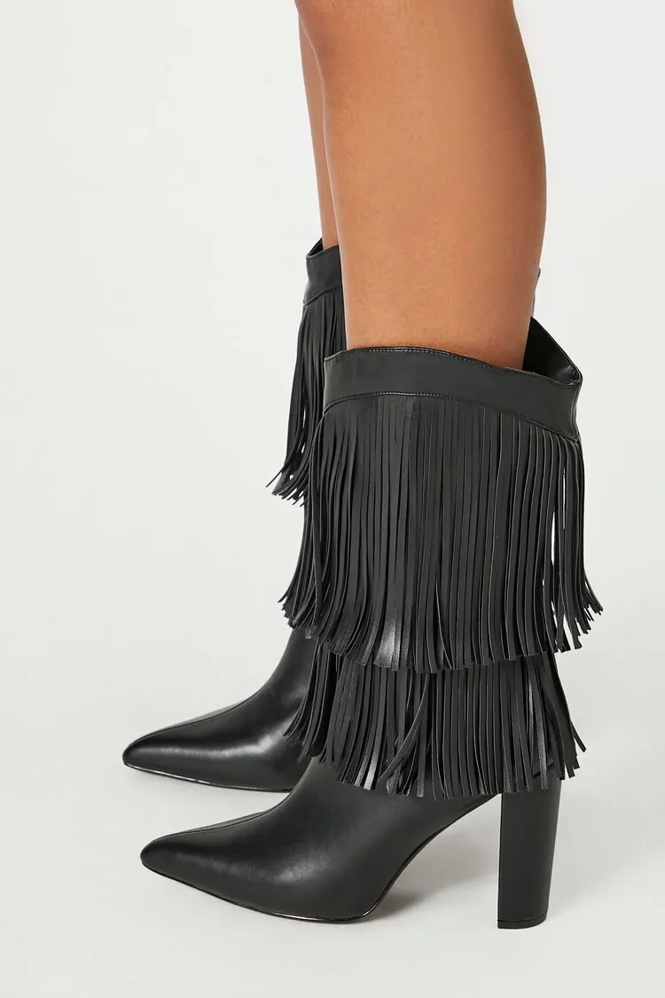 Fringe Block Heel Boots