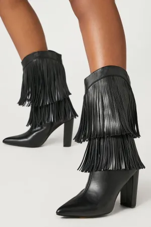 Fringe Block Heel Boots