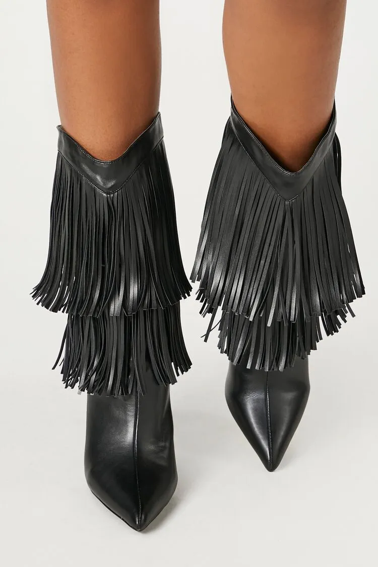 Fringe Block Heel Boots