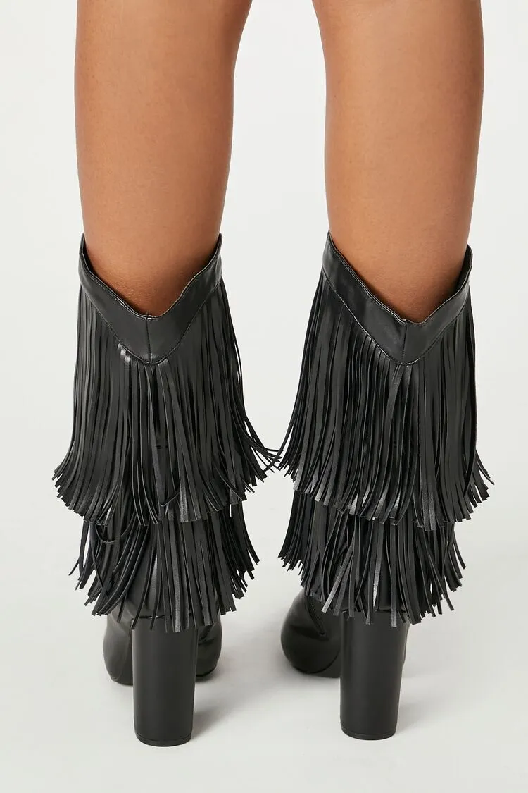 Fringe Block Heel Boots