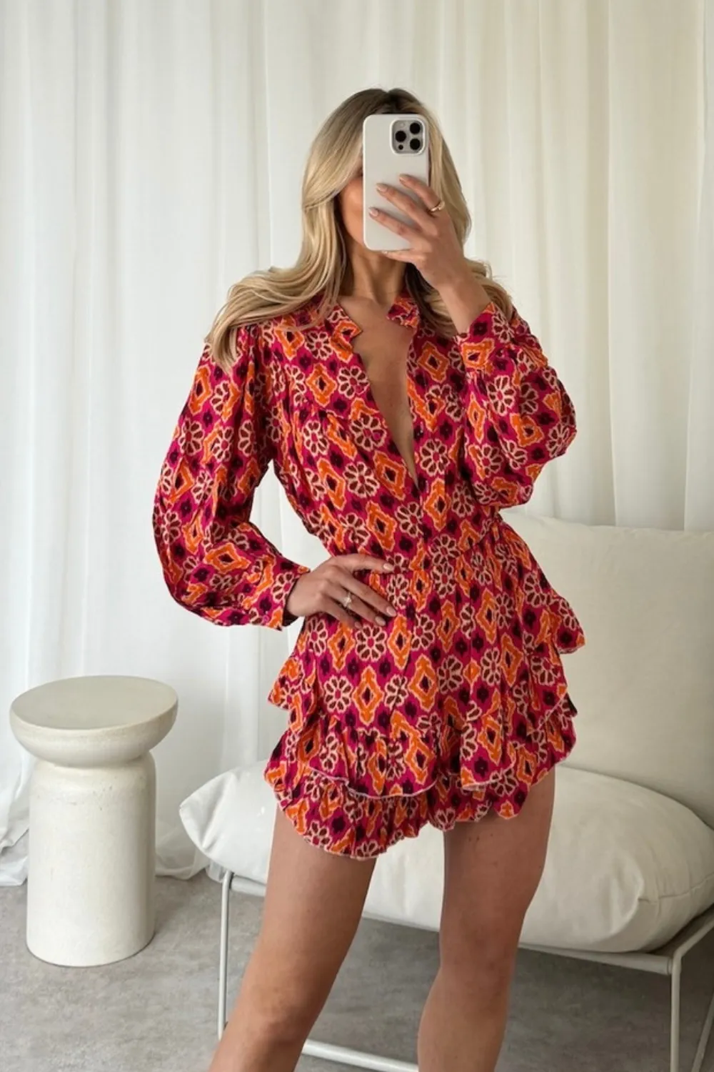 Hallie pink and orange floral pattern blouse and skort co-ord