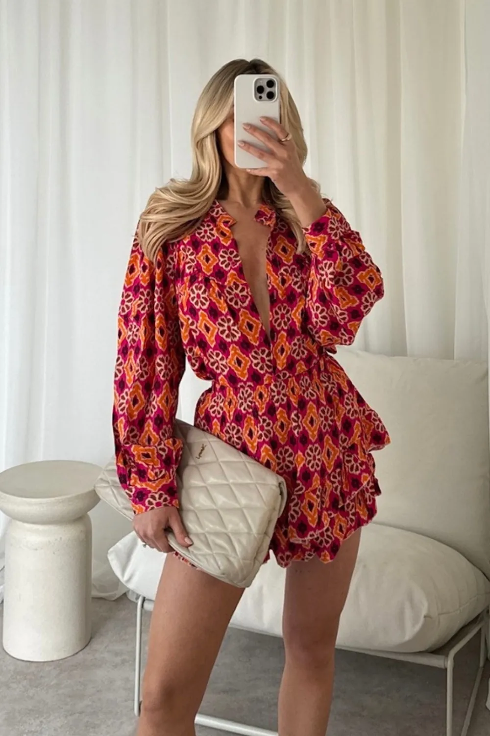 Hallie pink and orange floral pattern blouse and skort co-ord