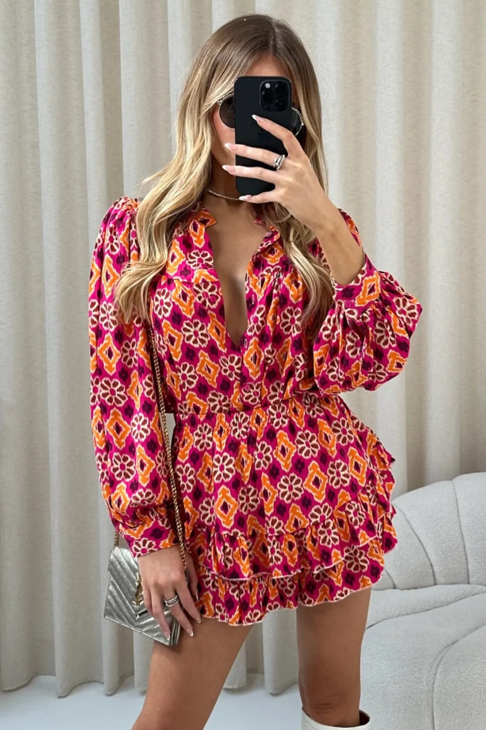 Hallie pink and orange floral pattern blouse and skort co-ord