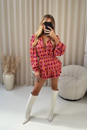 Hallie pink and orange floral pattern blouse and skort co-ord