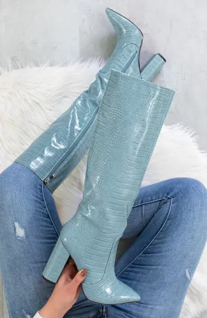 High Boots Croco Babyblauw