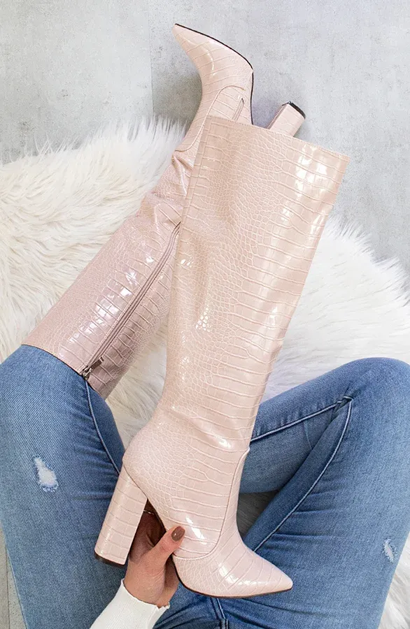 High Boots Croco Beige