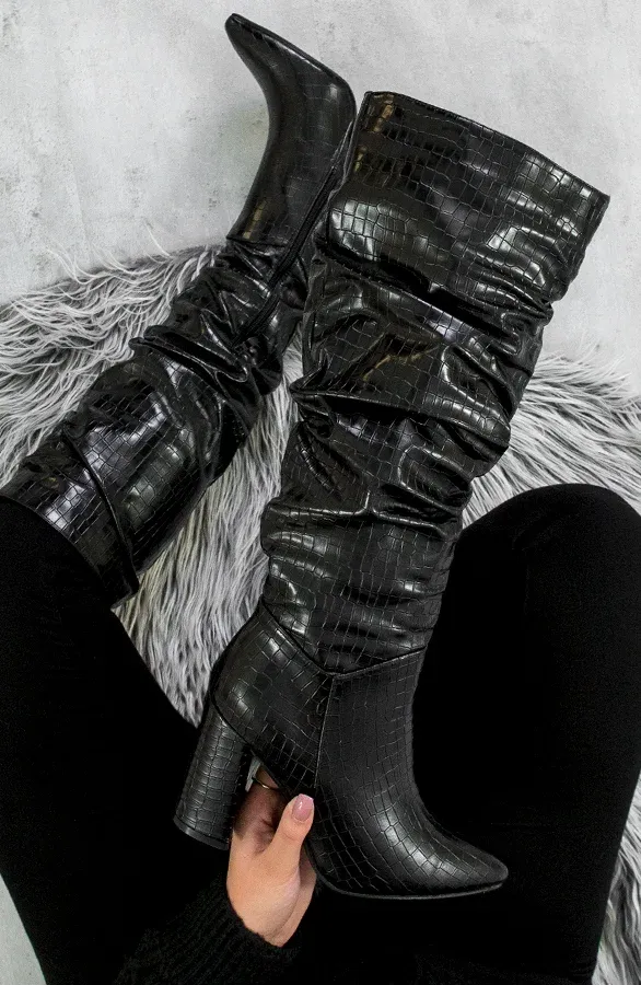 High Croco Boots Zwart